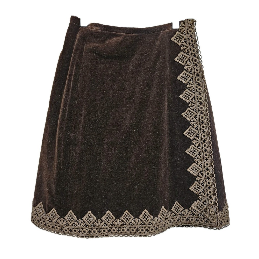 Vintage Steampunk Whimsigoth Skirt Women 24" Waist Brown Velvet Macrame Lace - Picture 1 of 7